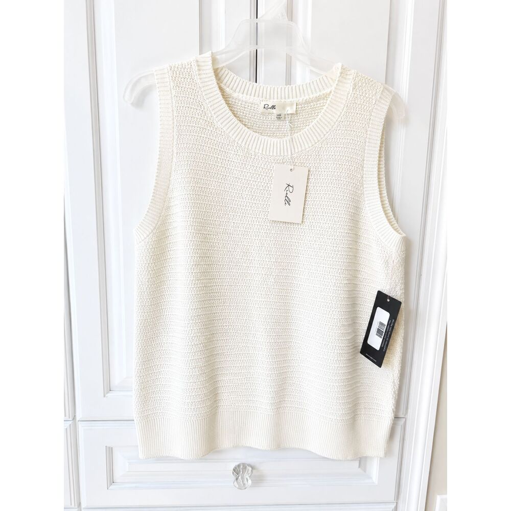 NWT Rielle Ivory Textured Knit Sweater Vest Size Large